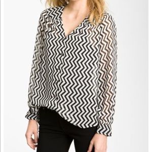 Nordstrom Bellatrix Sheer V-neck Chevron Blouse - size L